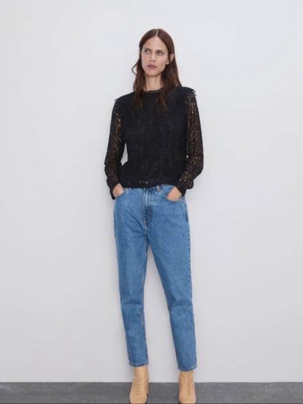 Zara Black Lace Long Sleeve Top - Picture 2 of 8